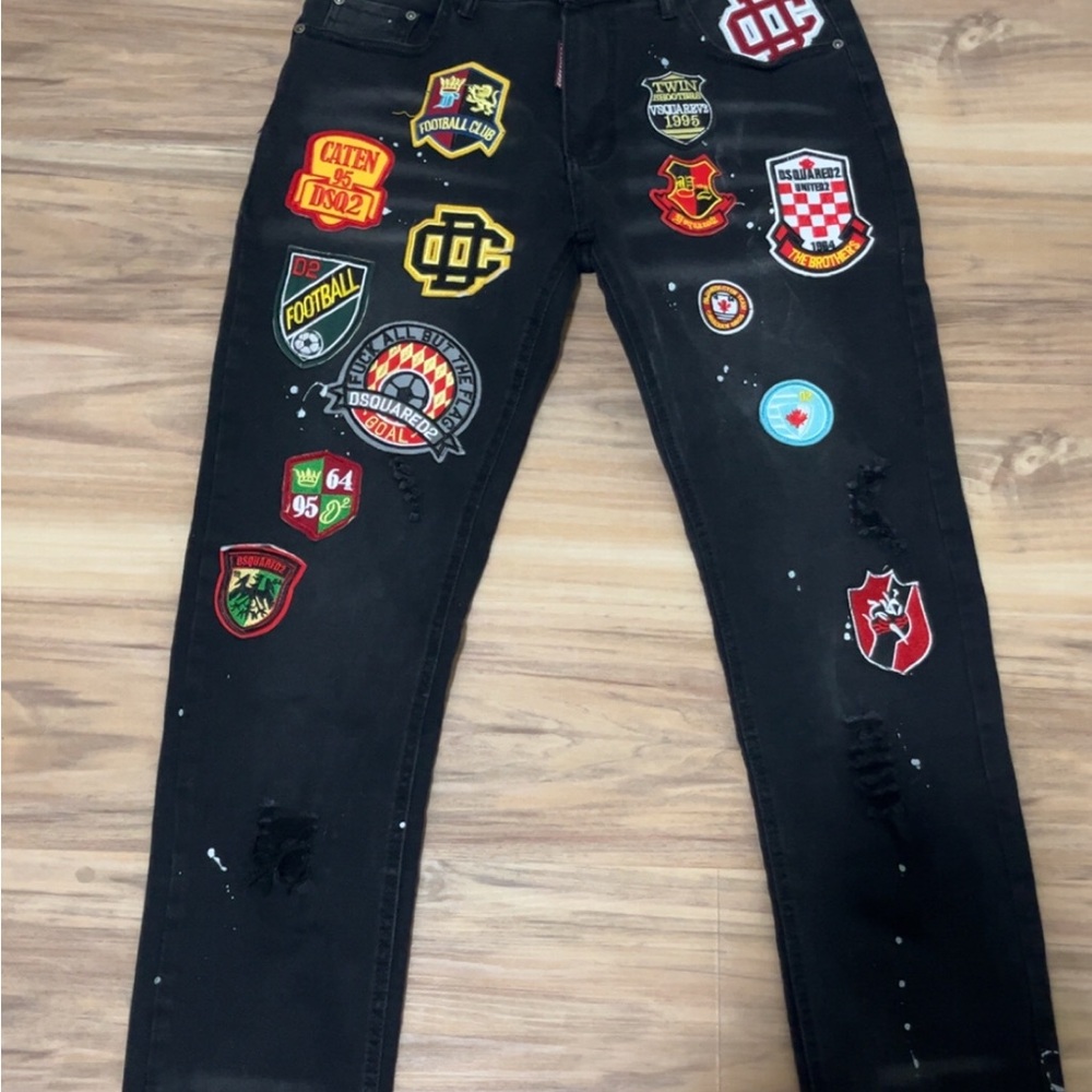 DSQUARED Black Skinny Jeans with Vibrant Patches